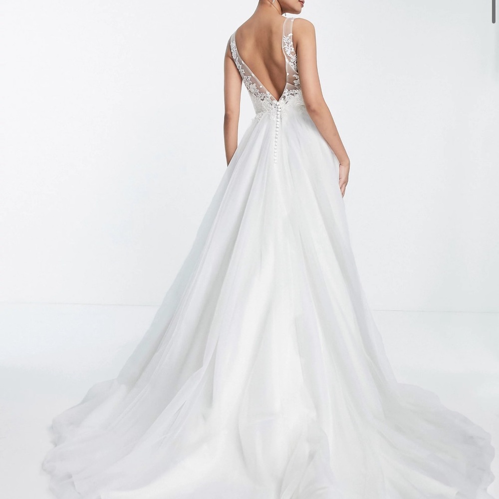 ASOS DESIGN Tiana delicate embroidered bodice wedding dress with V back